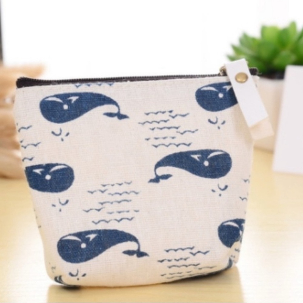 Canvas Mini Bag with Navy Whale Print